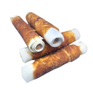 Chicken wrapped stuffed rawhide rolls